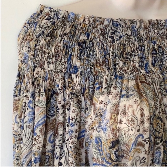 Redemption Silk Chiffon White Blue Beige Floral Print Paisley Smocked Blouse 8 - Picture 4 of 11